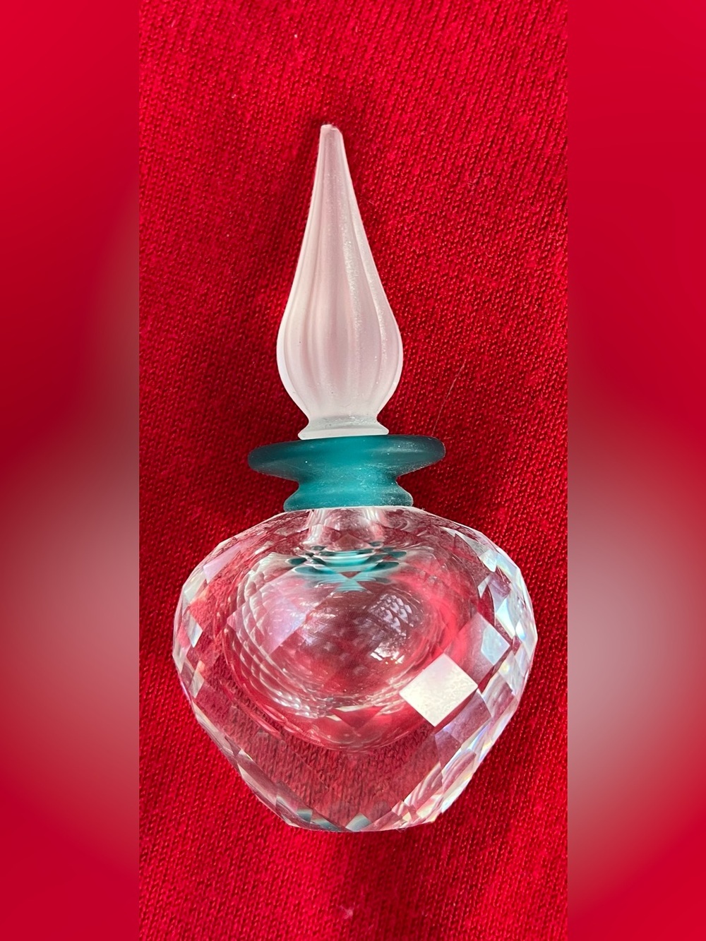 Swarovski Crystal Perfume Bottle with Teal Accent and Frosted Stopper